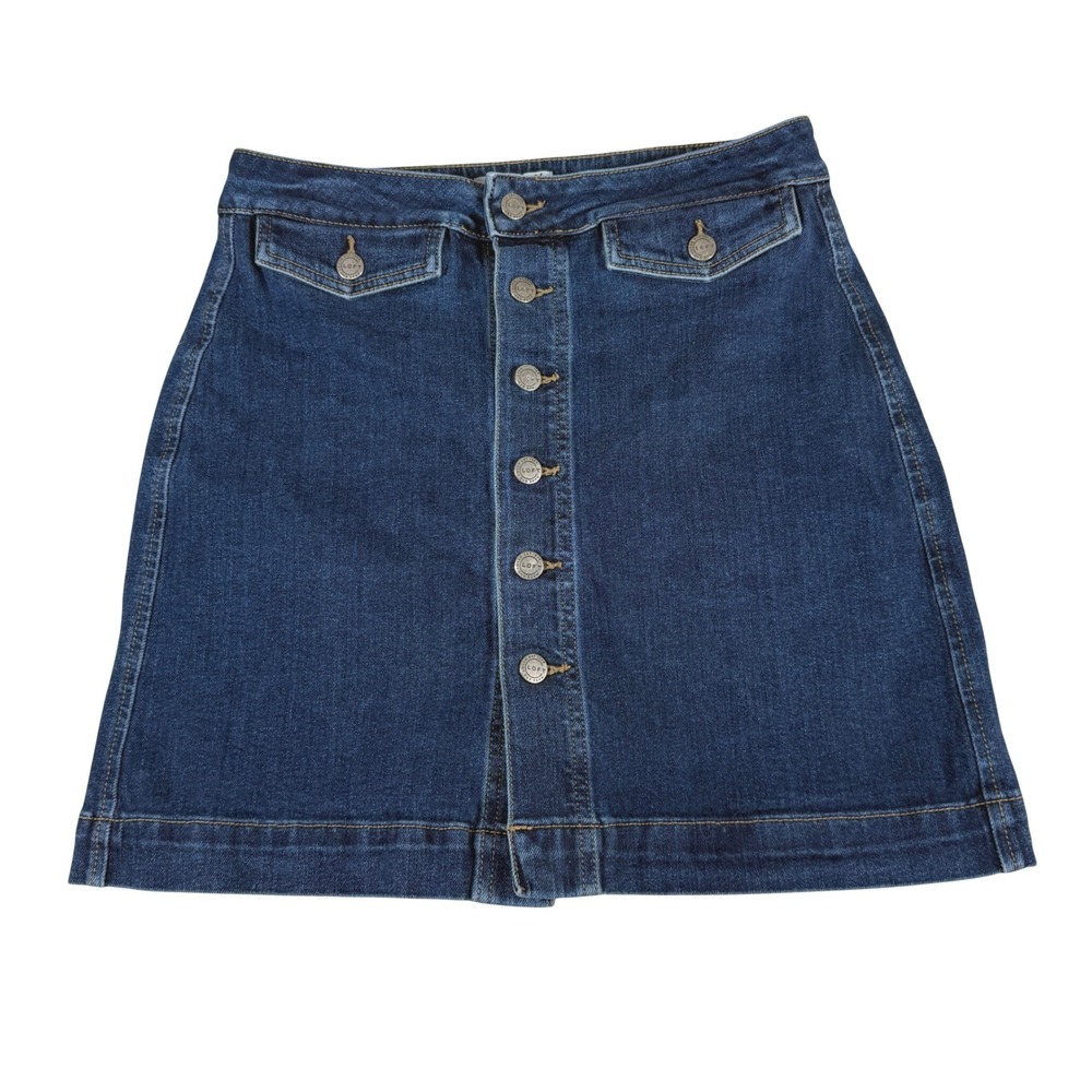 LOFT Women's Denim Mini Skirt Size 4 Blue Button Front Jean Skirt Y2K Casual